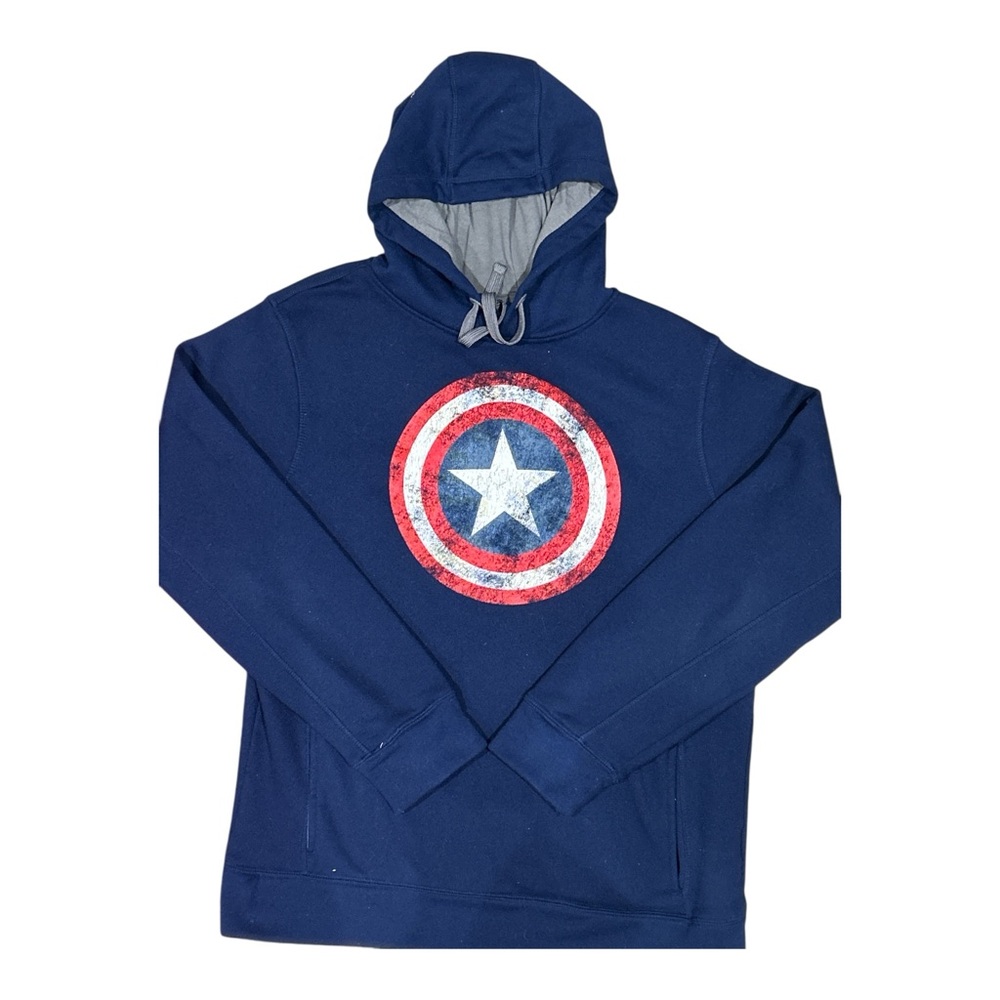 Captain America Hoodie Mad Engine Men’s Large‎ Blue Sweatshirt Marvel Avengers